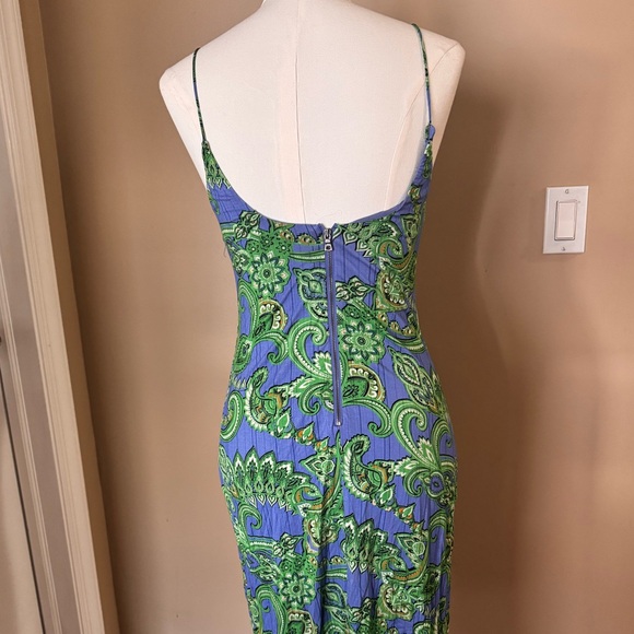 Alice + Olivia Green and Blue Paisley Slip Midi Dress - Picture 5 of 7